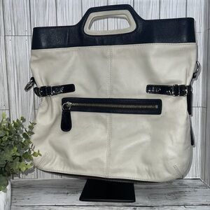 Vintage Coach Navy & Off-White Leather Tote Bag